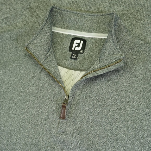 FootJoy Pullover Mens Medium Gray Ribbed Quarter Zip Myrtlewood Embroidery Golf - Picture 3 of 14